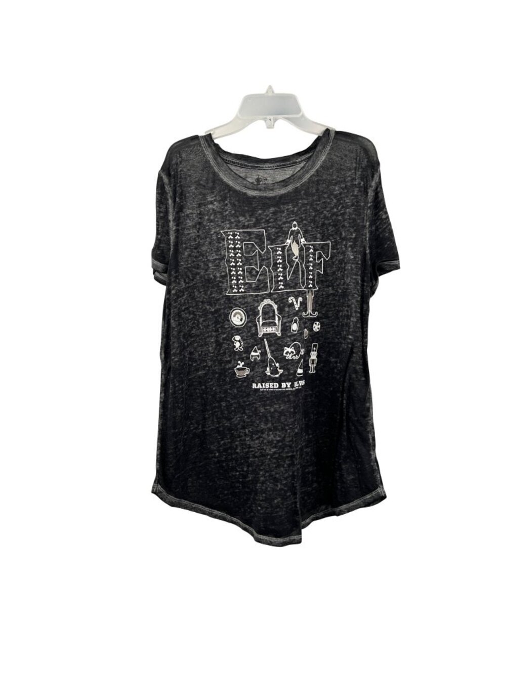 ELF Womens Elf Movie Graphic T-Shirt Sheer Lightweight Gray/Multi Size Large